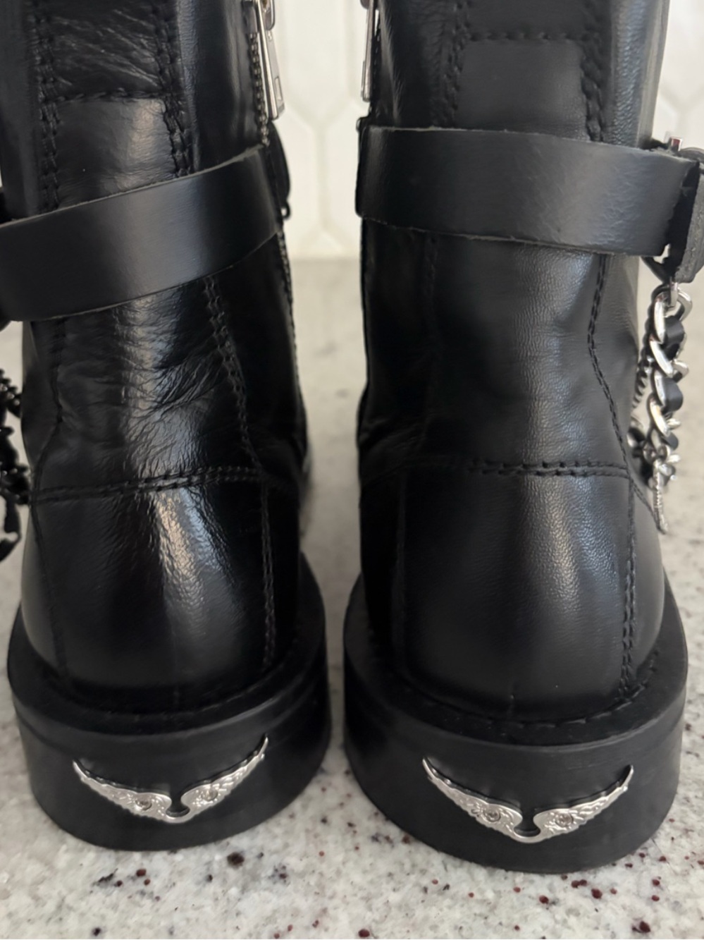 NWOT Zadig & Voltaire Black Leather Ankle Combat Moto Boots - Picture 3 of 8